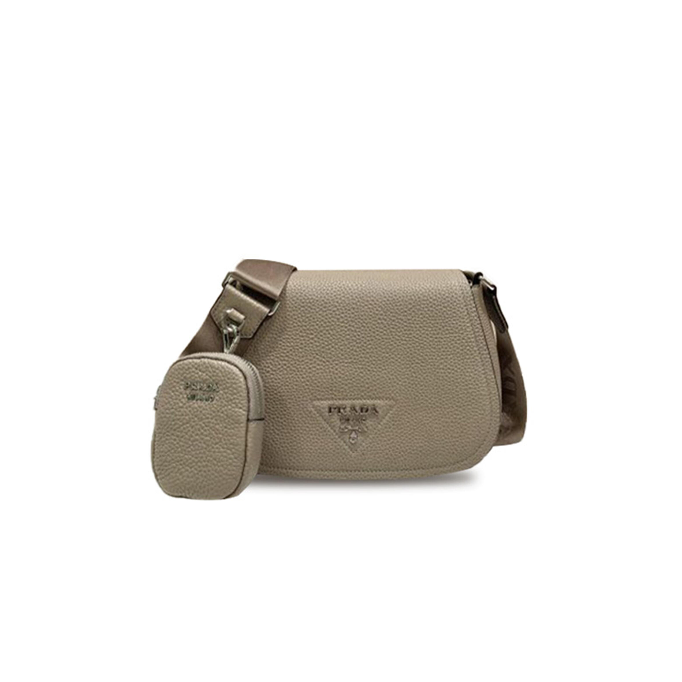 Pra*a re-edition flap shoulder bag vitello daino 1bd293 (24*17*9.5cm)